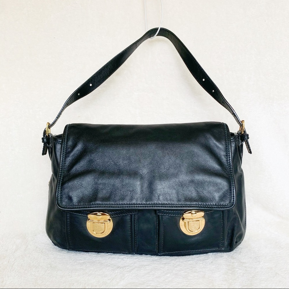 NWT Authentic Marc Jacobs Double Pockets Calf Leather Messenger​ Bag Black